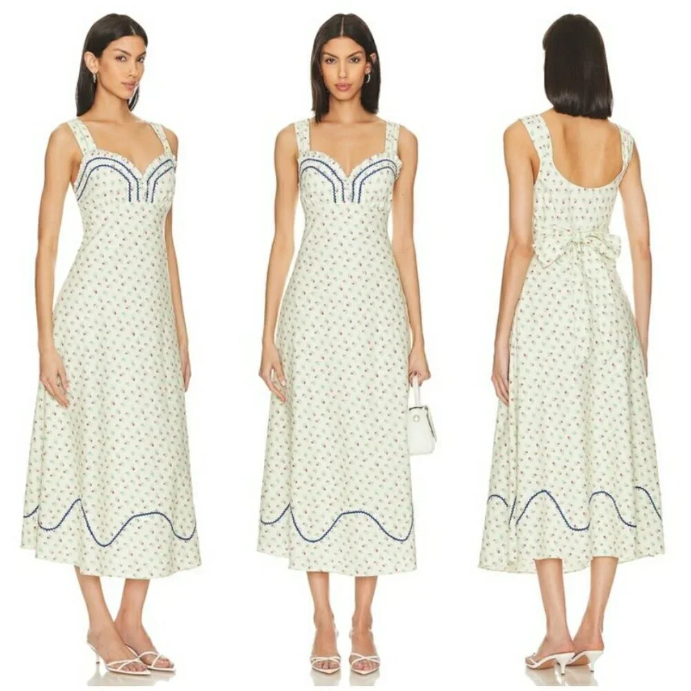 💕FREE PEOPLE💕 Sweet Hearts Midi Dress ~ Ivory Combo Medium NWOT